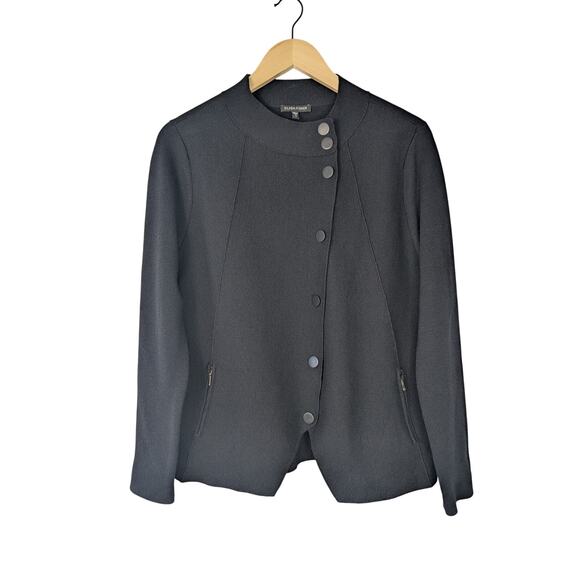 Eileen Fisher Jackets & Blazers - Eileen Fisher Black Minimalist Wool Asymmetrical Button Mock Neck Jacket
